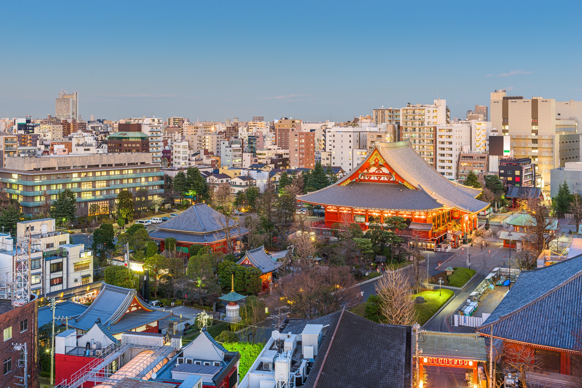 Tokyo, Japan overlooking Asakusa and Sensoji Temple