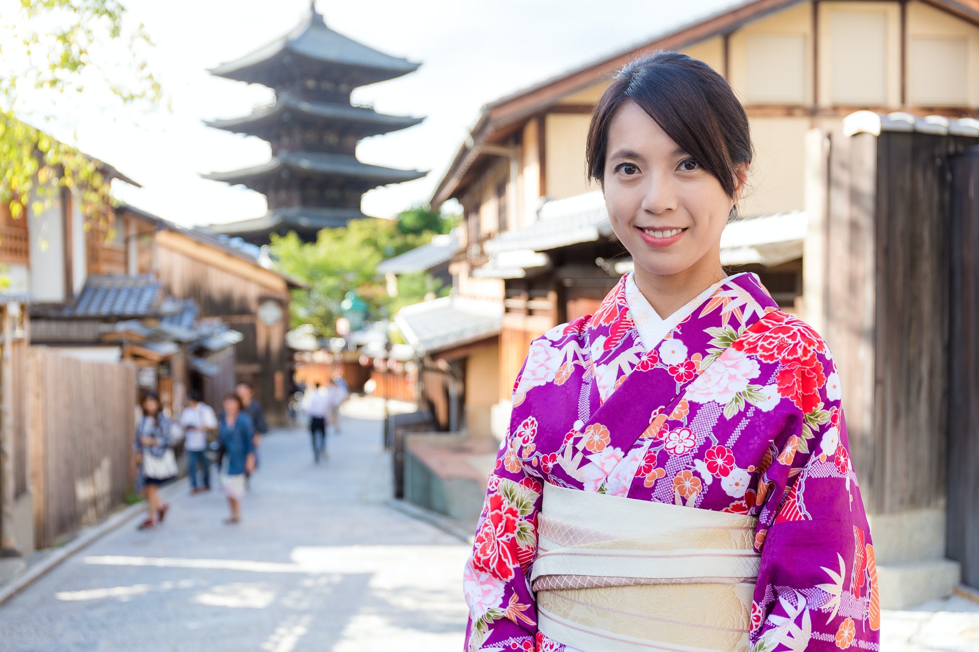 Woman with traditional japanese dress in Kyoto